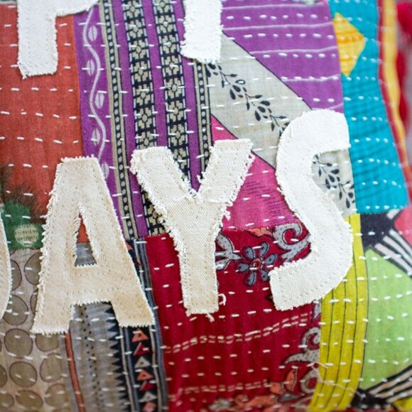 Happy Holiday Kantha Pillow - Picture 2 of 3